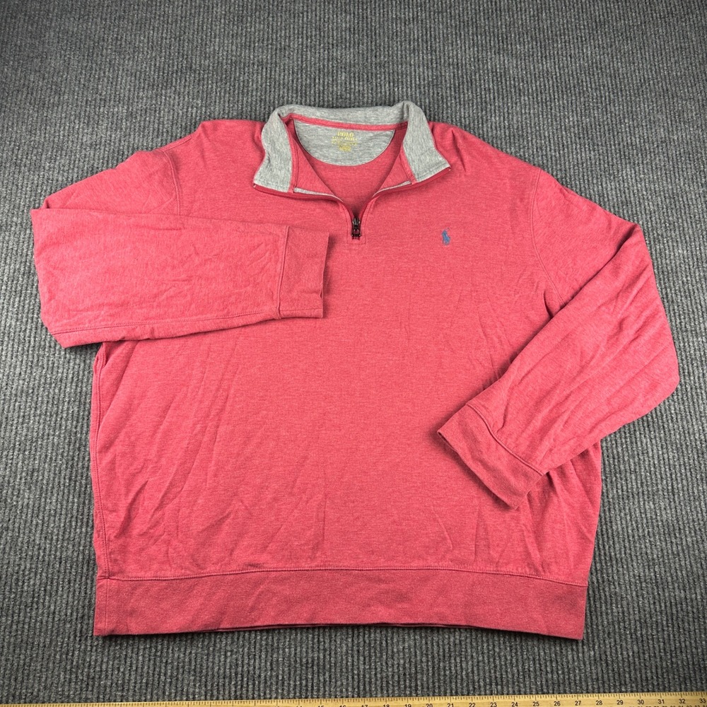 Polo Ralph Lauren Mens XXL Quarter Zip Pullover Sweater Heather Red Cotton Blend